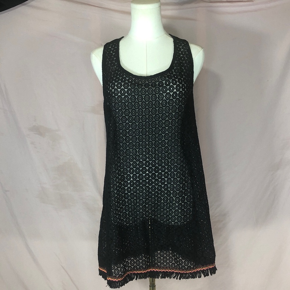Black Lace Sleeveless Tank Top Swimsuit Cover-Up Size Large One Size Fits All